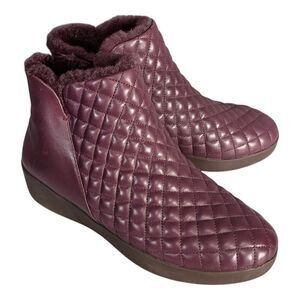 Fitflop Ankle Boot  Bootie Mila Diamond Quilted Shearling Purple Leather Women 7